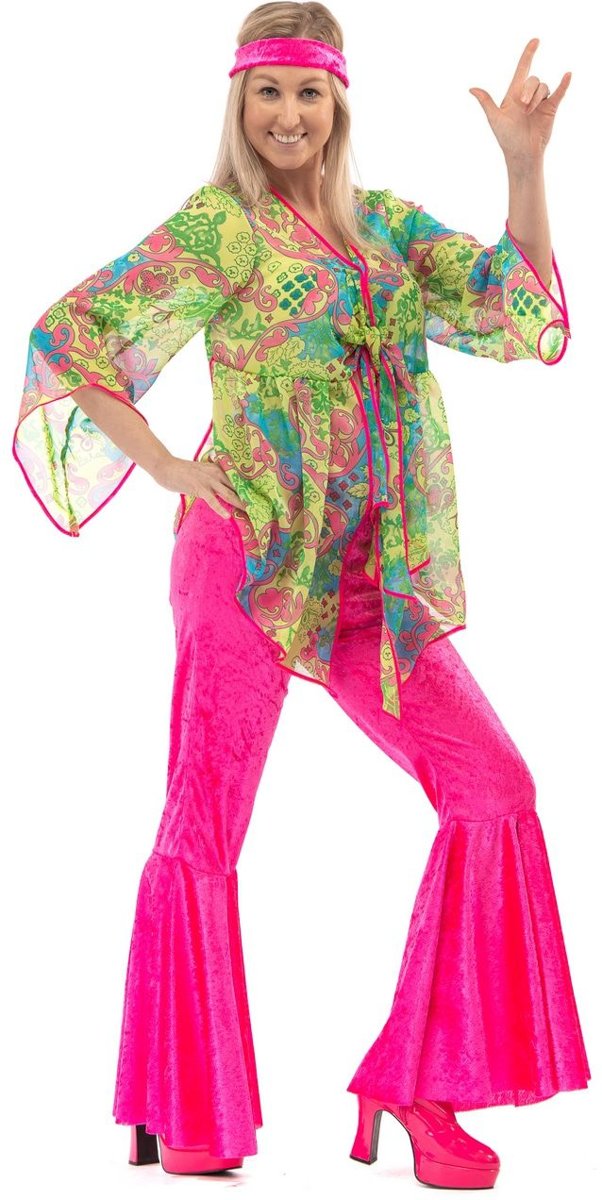 Hippie Kostuum | Hippie Jaren 60 Flower Power Festival Broek En Shirt | Vrouw | Extra Small | Carnaval kostuum | Verkleedkleding